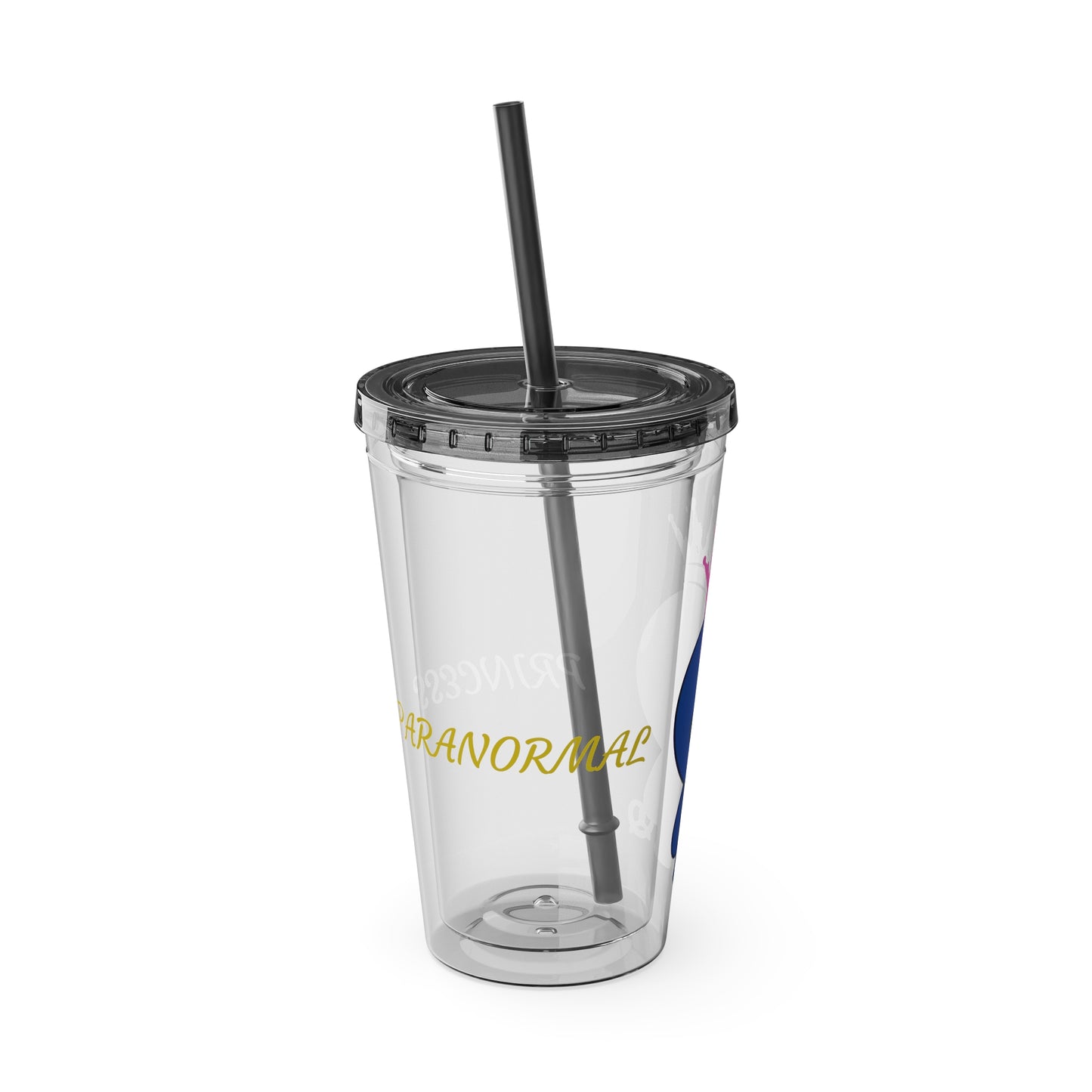 16oz Acrylic Tumbler with Straw — Cute Purple Blue Character 'Paranormal' Drink Cup