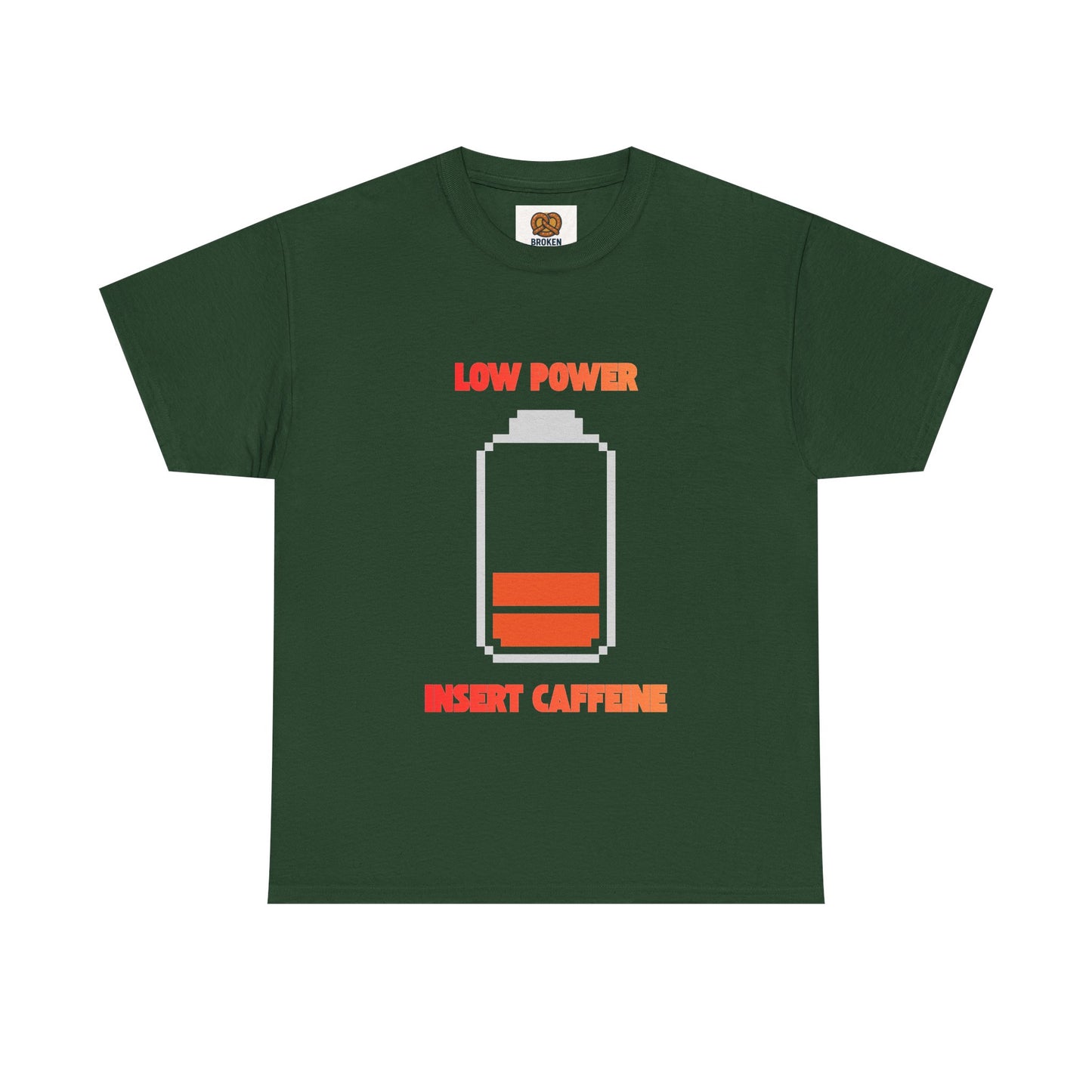 Low Power Insert Caffeine T‑Shirt — Funny Retro Battery Coffee Tee