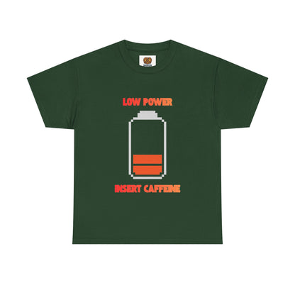 Low Power Insert Caffeine T‑Shirt — Funny Retro Battery Coffee Tee
