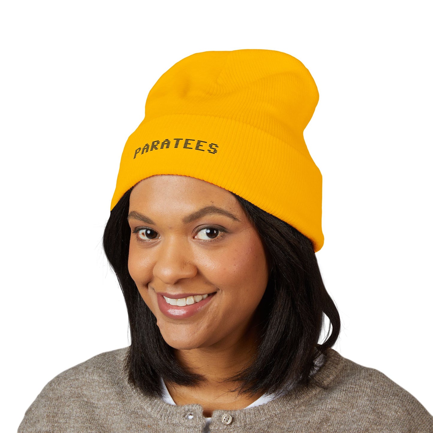 Paratees Embroidered Cuffed Beanie — Minimal Winter Knit Hat