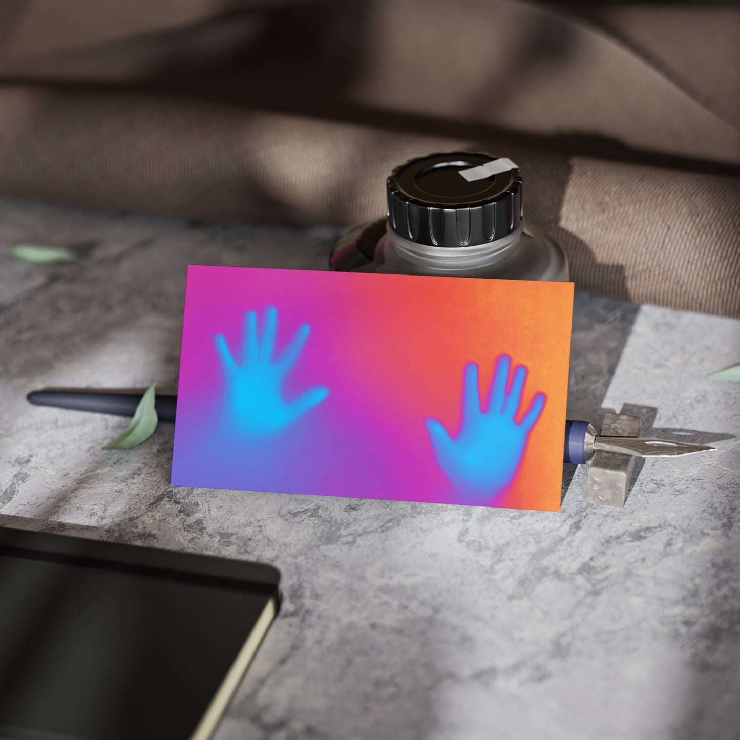 Vibrant Neon Hands Business Cards — Gradient UV Glow Networking Cards