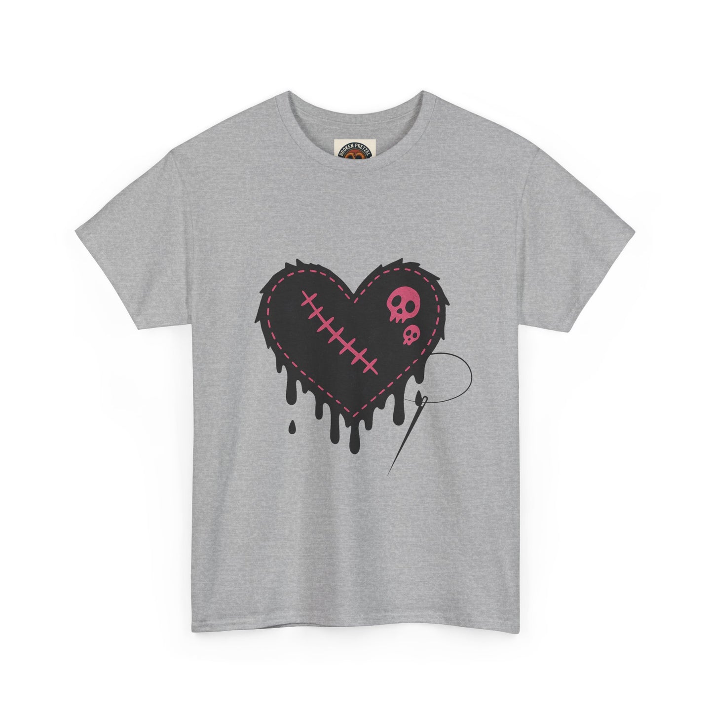Dripping Stitched Heart Graphic Tee — Gothic Punk Valentine Shirt