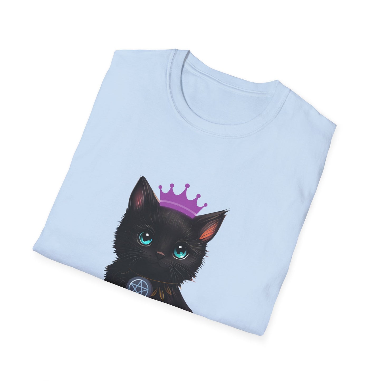 Wicca Queen T-Shirt — Black Cat with Crown & Crescent Moon Pagan Tee