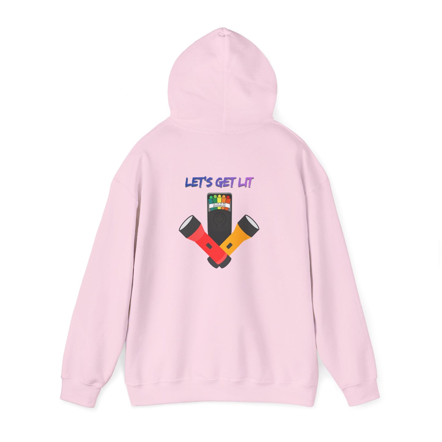 Let’s Get Lit Hoodie — Colorful Flashlight Party Graphic Hooded Sweatshirt