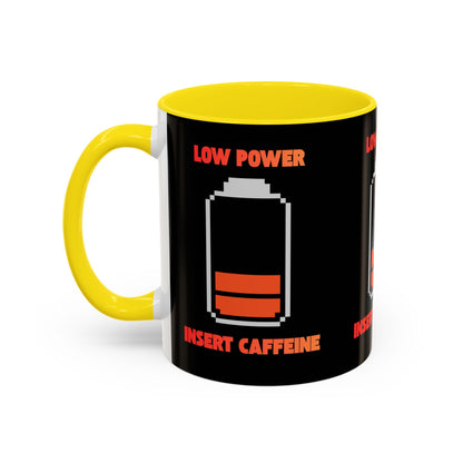 Coffee Mug — "Low Power, Insert Caffeine" Retro Battery Design