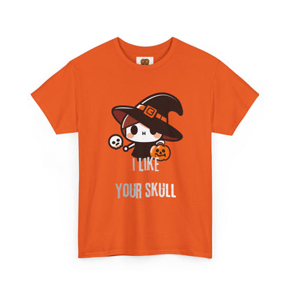 Halloween Witch Skull Tee — "I Like Your Skull" Cute Spooky Graphic T-Shirt