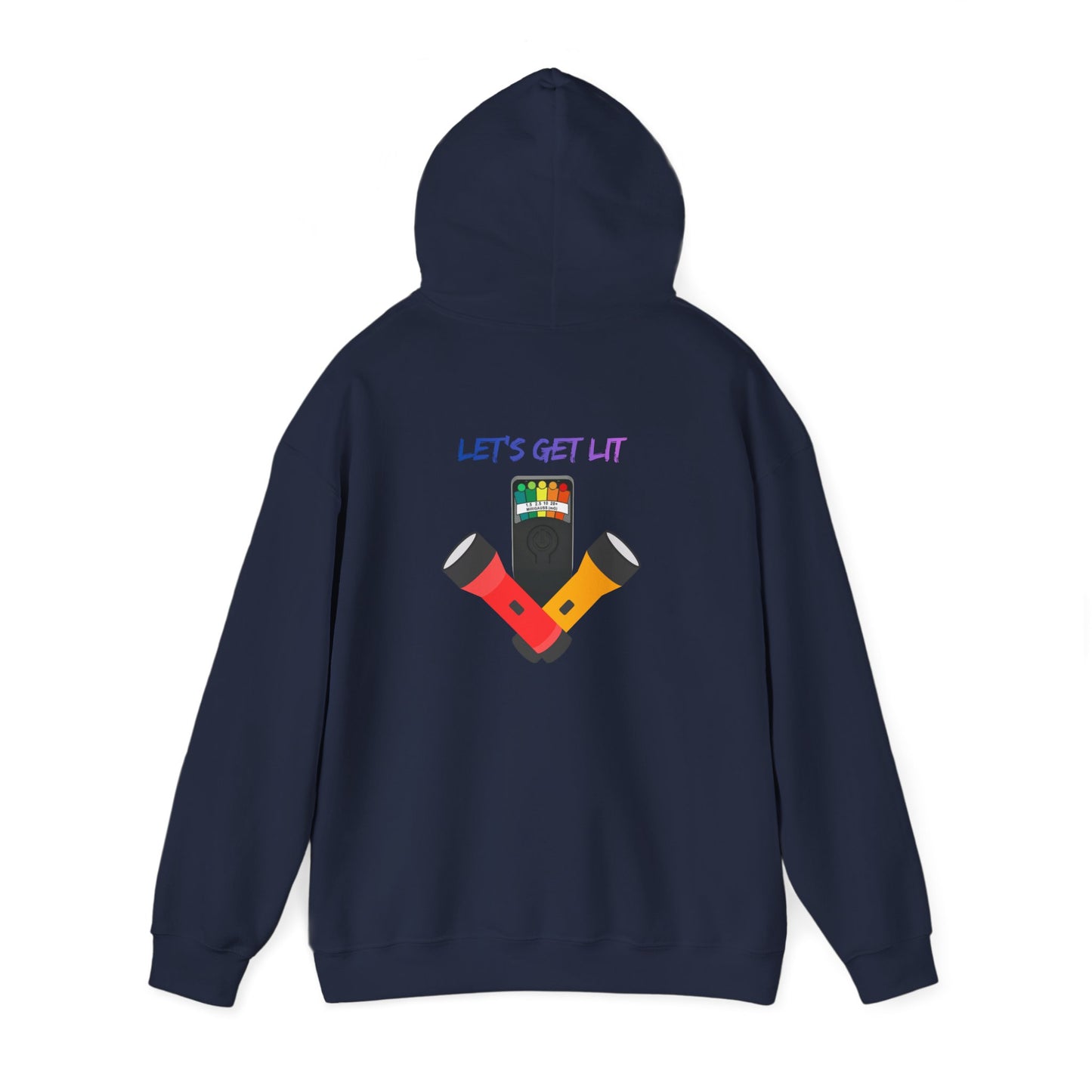 Let’s Get Lit Hoodie — Colorful Flashlight Party Graphic Hooded Sweatshirt