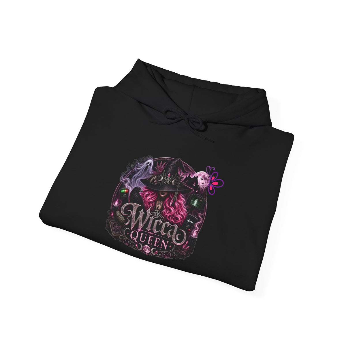 Wicca Queen Hoodie - Gothic Witchy Sweatshirt with Floral Skull Design