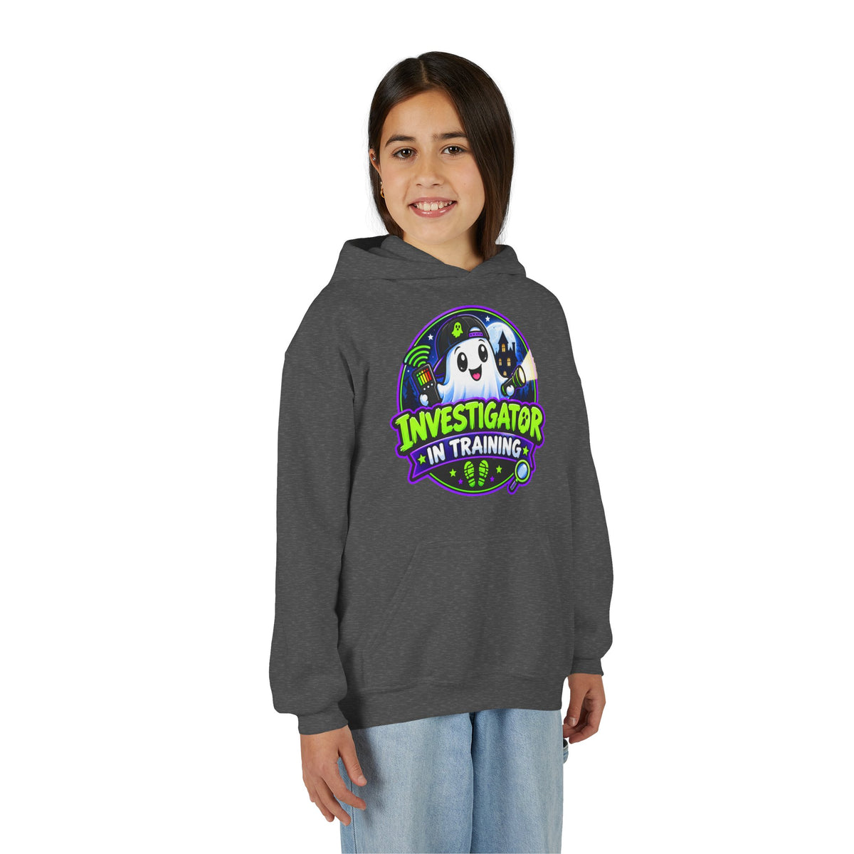 Youth Hoodie — "Investigator in Training" Cute Ghost Detective Kids Pullover