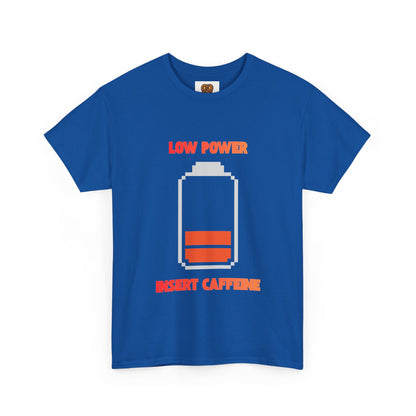 Low Power Insert Caffeine T‑Shirt — Funny Retro Battery Coffee Tee