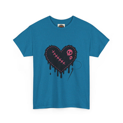 Dripping Stitched Heart Graphic Tee — Gothic Punk Valentine Shirt