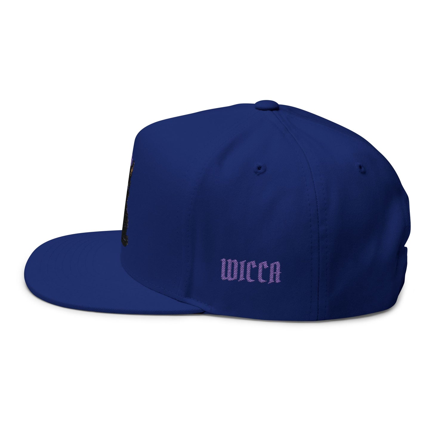 Witchy Cat Embroidered Cap — "Wicca Queen" Flat Bill Snapback