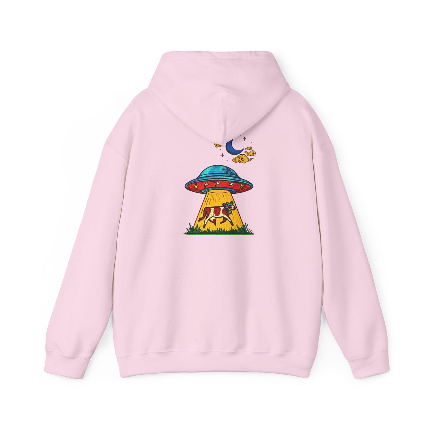 Alien UFO Abduction Hoodie — Colorful Retro Spaceship Graphic