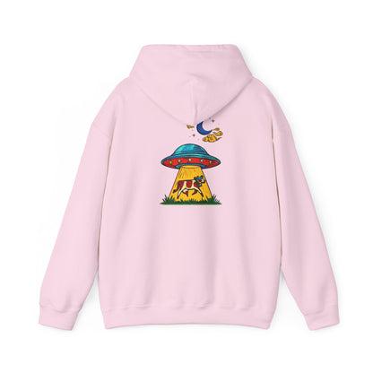 Alien UFO Abduction Hoodie — Colorful Retro Spaceship Graphic