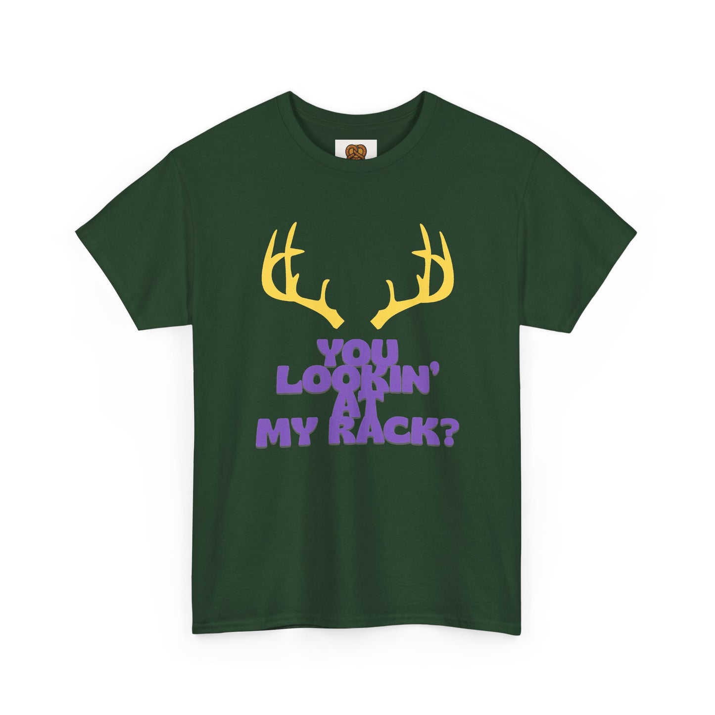 Funny Antler T-Shirt — "You Lookin' at My Rack?" Hunting Humor Tee