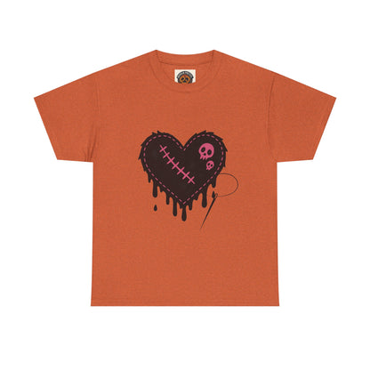 Dripping Stitched Heart Graphic Tee — Gothic Punk Valentine Shirt