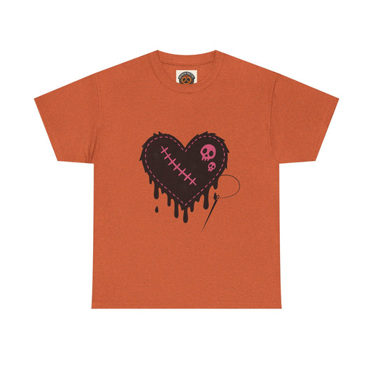 Dripping Stitched Heart Graphic Tee — Gothic Punk Valentine Shirt