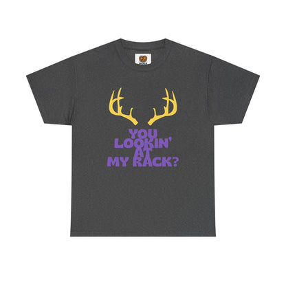 Funny Antler T-Shirt — "You Lookin' at My Rack?" Hunting Humor Tee