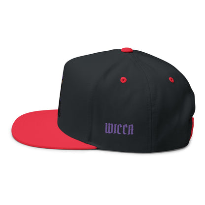 Witchy Cat Embroidered Cap — "Wicca Queen" Flat Bill Snapback