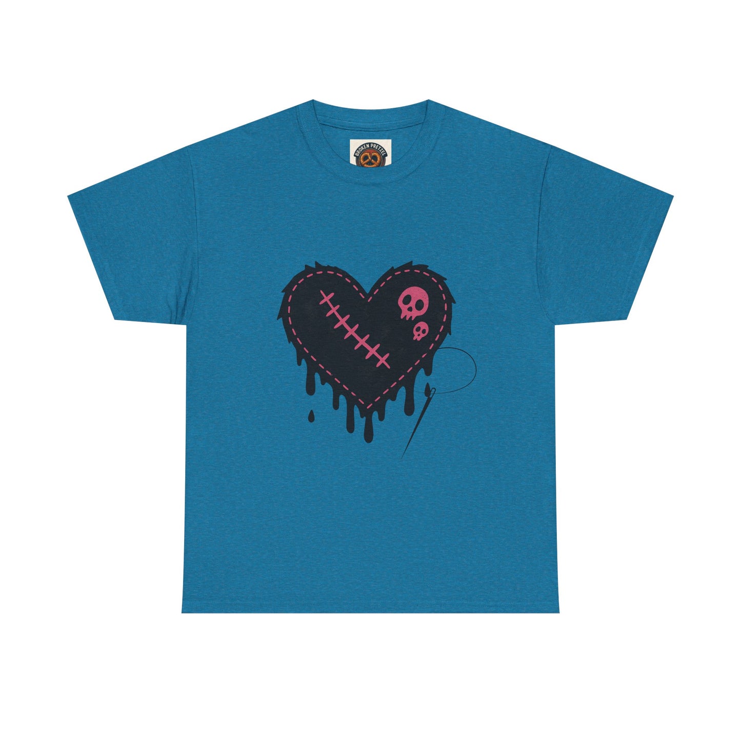Dripping Stitched Heart Graphic Tee — Gothic Punk Valentine Shirt