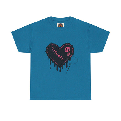 Dripping Stitched Heart Graphic Tee — Gothic Punk Valentine Shirt