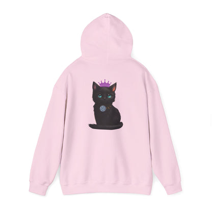 Witchy Cat Hoodie — 'Wicca Queen' Crescent Moon & Black Cat Spiritual Pullover