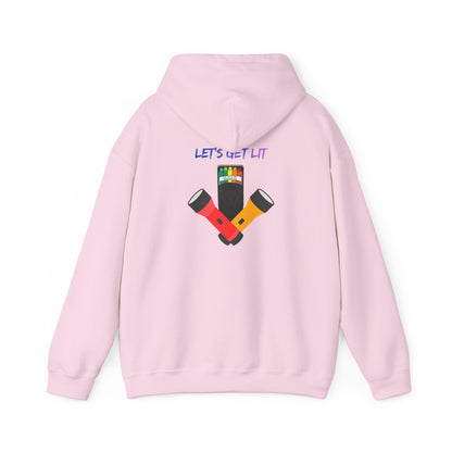 Let’s Get Lit Hoodie — Colorful Flashlight Party Graphic Hooded Sweatshirt