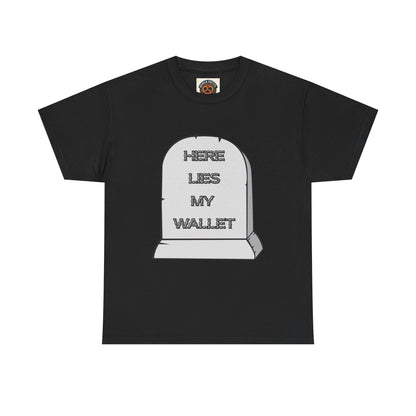 Here Lies My Wallet Tombstone T-Shirt — Funny Grim Reaper Money Joke Tee