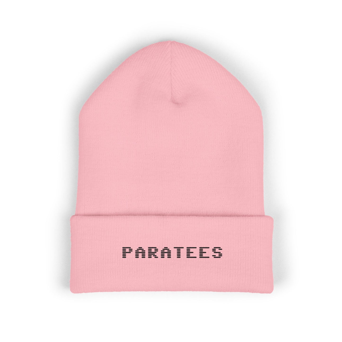 Paratees Embroidered Cuffed Beanie — Minimal Winter Knit Hat